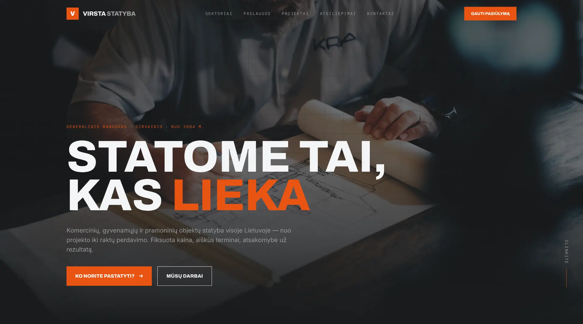 Statybos įmonė — koncepcinis svetainės dizainas
