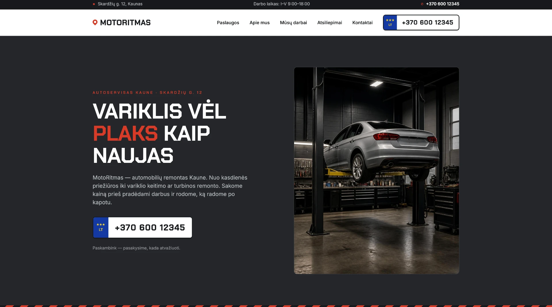 Auto servisas — koncepcinis svetainės dizainas